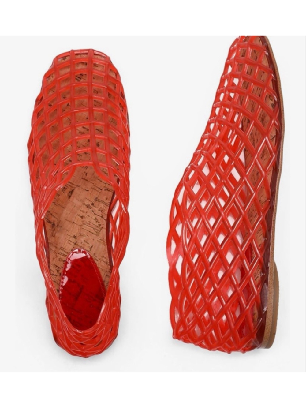 NEW Red Mesh Ballet Flats Clear Hollow Jelly Sandal Shoes 9.5 - Picture 2 of 5